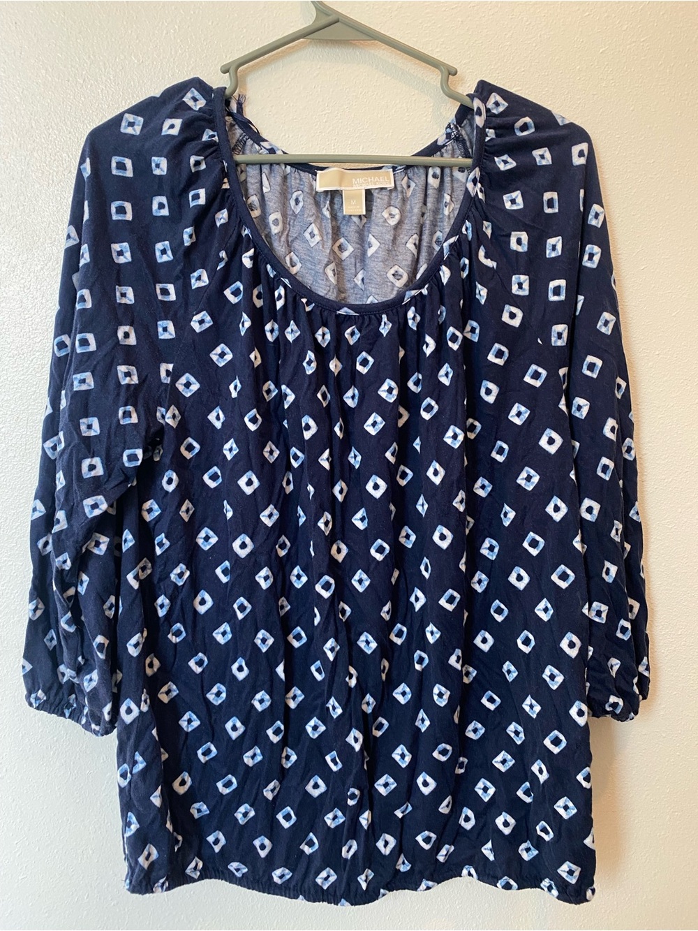 Michael Kors Navy 3/4 Sleeve Geometric Tunic Top size medium